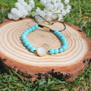 Bracelet pierre naturelle femme fantaisy turquoise bleu réglable
