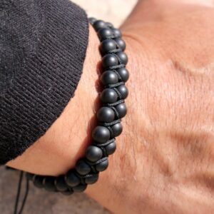 bracelet noir pierre naturelle réglable double rang homme femme
