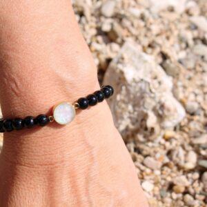 Bracelet pierre naturelle femme Agate noire fantaisy réglable